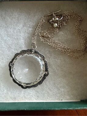 Antique Silver and Crystal Pendant Necklace circa 1920’and new sterling  chain